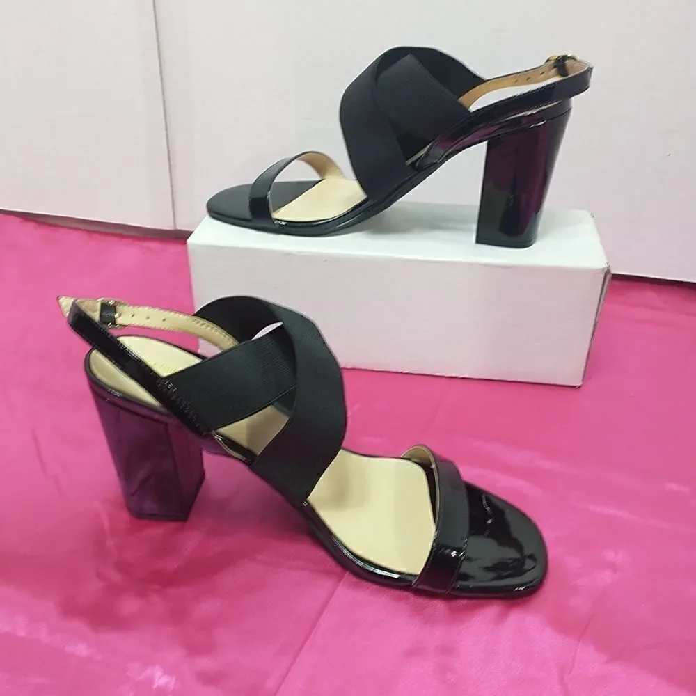 Liz Claiborne Womens SZ 11M Refined Comfort Black Strappy Block Heels .